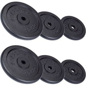 ScSPORTS Jeu de Disques de Poids - 60 kg, Plaques 2 x 5 / 2 x 10 / 2 x 15 kg, 30/31 mm, en Fonte, Noir - Plaques de Poids pour Haltères, Fitness, Musculation à Domicile, Équipement de Gym