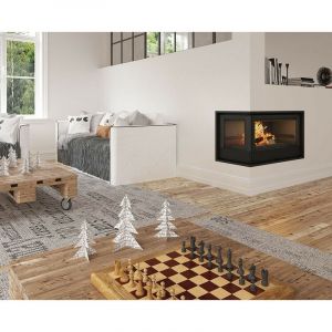 Azura home design Insert cheminée à bois Holguin avec turbine 17,5 kW et 2 vitres gauche et 2 bouches recuperateur