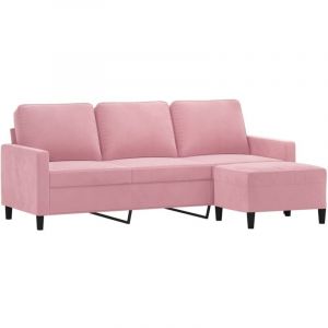 VidaXL Canapé à 3 places avec repose-pieds Rose 180 cm Velours