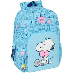 Safta SNOOPY LOVE - Sac à dos d'école, adaptable au chariot, idéal pour les enfants de différents âges, confortable et polyvalent, qualité et résistance, bleu clair, M, Décontracté