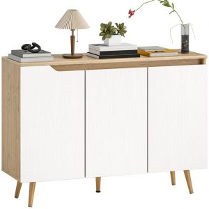 Homcom Buffet de cuisine - 3 portes, &eacute;tag&egrave;res r&eacute;glables - panneaux de particules et bois d'h&eacute;v&eacute;a - 107x35x76,5cm - blanc et ch&ecirc;ne