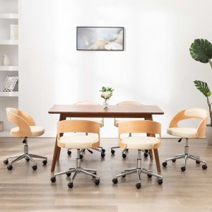 Image de VidaXL Chaises pivotantes à dîner 6pcs Crème Bois courbé et similicuir