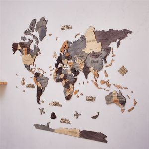 Carte du monde en bois 3d graphite xl