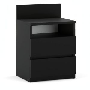 Table de chevet noire, 40CM, 2 tiroirs, étagère, meuble de chambre à coucher