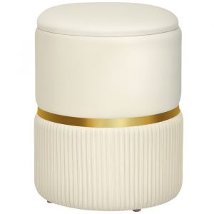 Homcom Pouf tabouret repose-pied coffre de rangement, en velours côtelé, design moderne, 36 x 36 x 44 cm, pour salon, chambre, beige