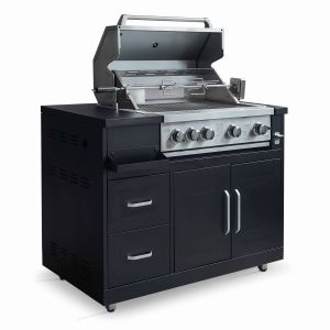 Image de Oviala Meuble barbecue gaz 4 brûleurs et rôtissoire pour cuisine extérieure