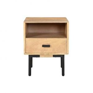 Image de Miliboo Table de chevet avec rangements en bois clair manguier massif et métal L40 cm JUDE