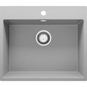 Vier Cusine en Granit 58x50 cm Lavabo Cuisine 1 Bac + Kit de Vidage, Évier au meuble 60cm Évier à Encastrer de Primagran Gris - gray