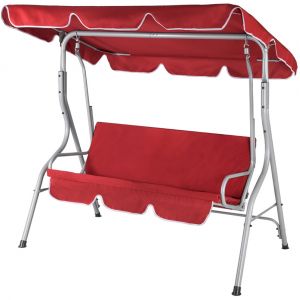 Deuba Balancelle de jardin terrasse 3 personnes - Structure en acier solide - Max 250 Kg - Bordeaux - Toit r&eacute;glable et protection UV