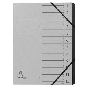 Exacompta 541211E - Trieur agrafé Carte lustrée, 12 compartiments, coloris gris