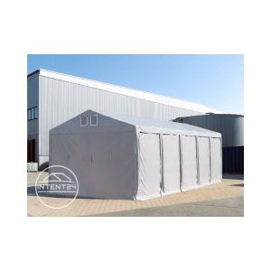 Intent24 TOOLPORT tente de stockage 5x8 m, PVC, H. 3 m, portes à fermeture Eclair, gris, statique : terre
