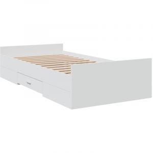 VidaXL Cadre de lit avec tiroirs blanc 75x190 cm bois d'ingénierie, lit, lit de rangement, cadre de lit simple, lit simple, meuble de chambre, sommier