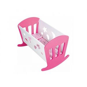 Otto Office Lit A Bascule En Bois 49x37x35cm, Rose Et Blanc - Pour Poupon Et Poupee - Berceau - Accessoire, Mobilier - Set Jouet Fille Et Carte