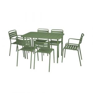 Sweeek Table de jardin m&eacute;tal 4 chaises vert en acier Amelia 120 x 70 x 725 cm