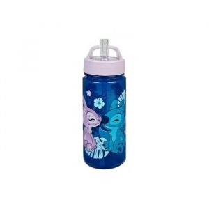 Gourde enfant disney stitch avec paille 500 ml poignee - sans bpa - etanche et legere - ecole sport - set bouteille eau et carte