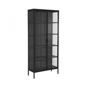 Buffet. vaisselier acier et verre tremp&eacute; 2 portes 180cm noir - Arkansas