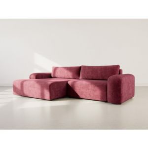 Rebecca - canap&eacute; d'angle gauche 4 places convertible avec coffre en velours textur&eacute;