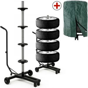 Deuba Support de rangement arbre &agrave; pneu - rangement 4 pneus - porte pneu mobile jantes