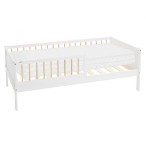 Ml-design - Lit d'enfant Simple avec Matelas 80x160 cm, Blanc-Naturel, en Bois de Pin, avec Sommier &agrave; Lattes et Protection contre les Chutes, Cadre