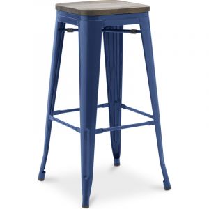 Tabouret de bar - Design industriel - Bois et acier - 76 cm - New Edition- Stylix Bleu fonc&eacute; - Bois, Acier - Bleu fonc&eacute;