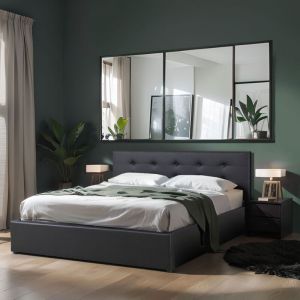 Mes M&s - Lit coffre 160x200 en pu noir avec t&ecirc;te de lit + sommier &agrave; lattes