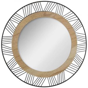 Well Home - Miroir Mural Rond, Bois et Métal, Diamètre 45cm - Élégant et Fonctionnel