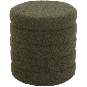 Tabouret en bouclettes kaki avec coffre de rangement intégré