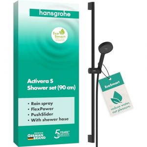 Hansgrohe Activera S 28042670 Ensemble de douche &agrave; &eacute;conomie d'eau avec pommeau de douche EcoSmart, 1 flexible de douche 1,60 m et barre de douche 0,90 m Noir mat