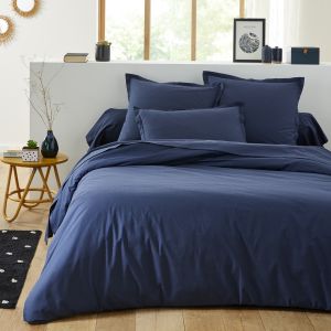 Origin Housse de couette unie en coton bleu nuit 240x220