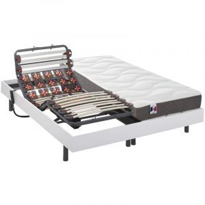 Image de Lit &eacute;lectrique relaxation lattes et plots matelas 100% latex 5 zones MENELAS de DREAMEA - Blanc - 2 x 80 x 200 cm - moteurs OKIN - Blanc