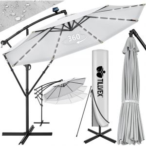 Tillvex Parasol d&eacute;port&eacute; LED solaire en aluminium 300 cm - Avec manivelle - Avec interrupteur marche/arr&ecirc;t - Protection UV - Parasol &agrave; manivelle avec