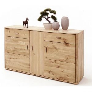 Image de Pegane Buffet coloris chêne massif bianco huilé - Longueur 156 x Hauteur 90 x Profondeur 44 cm