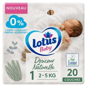 Image de Lotus Baby Couches Douceur Naturelle taille 1 - 2 &agrave; 5 kg - Le paquet de 20 couches