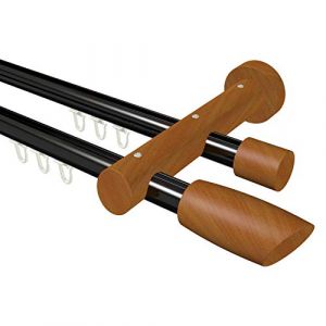 Flairdeco Tringle à Rideaux d'intérieur 2 Voies Type Ellipse Aluminium/Bois Noir/Cerisier Ø 20 mm 120 cm