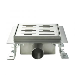 Image de FIZEO Caniveau de douche carr&eacute; motif stri&eacute; 20 x 20 cm siphon anti-odeurs, drainage 36l/min, hauteur r&eacute;glable