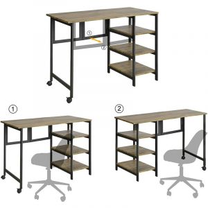 Sobuy FWT85-F Bureau Informatique Pliant Table de Bureau avec Étagère à 3 Niveaux Travail Pliable