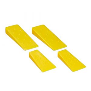 Relaxdays Cales d’abattage, Lot de 4, 14 & 21 cm, Plastique, Coins dentelés, Accessoires pour Le fendage du Bois, Jaune