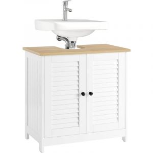 Sobuy Meuble Sous Lavabo, Meuble sous Vasque, Meuble Salle de Bain avec 2 Portes et 2 Étages, Placard de Rangement Salle de Bain, L60 x P35 x H59 cm,