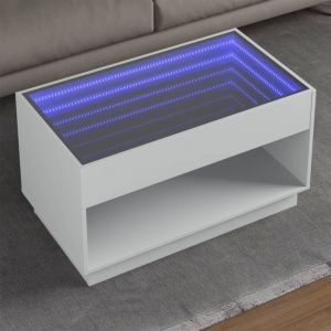 VidaXL Table basse avec LED infini blanc 90x50x50 cm, table d'appoint, table de salon, table lat&eacute;rale, bout de canap&eacute;, table centrale