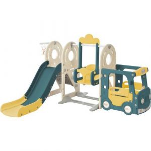 Toboggan pour les enfants 5 en 1, balançoire, toboggan, panier de basket, Fabriqué en PEHD