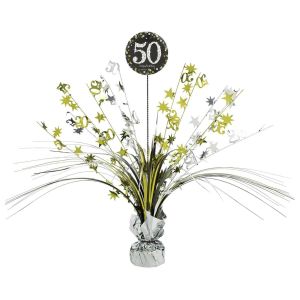 Image de Ruedelafete Amscan 10132707 Centre de Table 50e Spray doré pailleté – 33 cm – 1 pièce, Noir/Argent