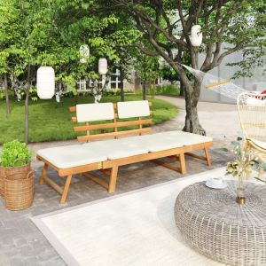 Image de VidaXL Banc de jardin avec coussins 2-en-1 190 cm Bois d'acacia massif