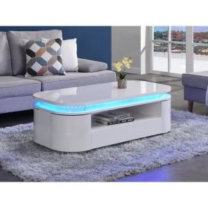 Table basse 4 portes et 1 tiroir avec LEDs en MDF - Blanc laqué - VANDANA