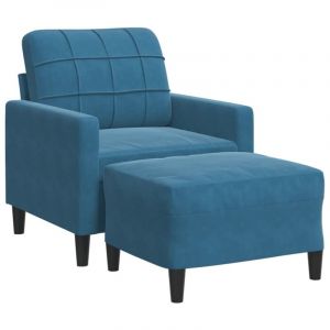 VidaXL Fauteuil avec repose-pied Bleu 60 cm Velours, chaise de canapé, canapé, fauteuil de club, canapé simple, canapé confortable, siège de canapé