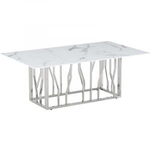 Table Basse PORTOFINO &ndash; Chrome & Marbre Blanc &ndash; 120x70x45 cm