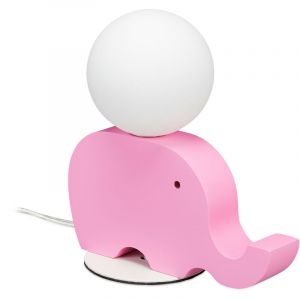 Relaxdays Lampe de chevet pour chambre enfant ou bébé, forme d’éléphant bois, boule verre, 21x20x10 cm, rose/blanc