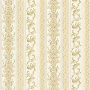 Papier peint baroque Profhome 335473 papier peint intissé légèrement texturé au style baroque mat or blanc crème 5,33 m2 or