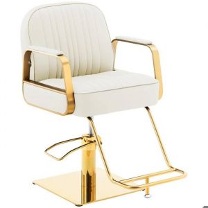 Physa - Fauteuil de coiffeur avec repose-pieds - 920 - 1 070 mm - 200 kg - Crème / Doré Fauteuil salon de coiffure Chaise de barbier - Crème, Or