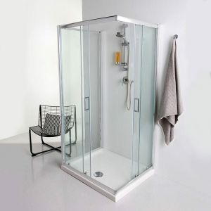 Kiamami Valentina Cabine de douche 3 faces 80x120x80 cm en verre clair de 6 mm Giada
