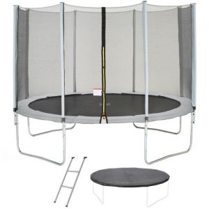 Trampoline MAXI ECO &Oslash; 360 cm Gris - Filet, Echelle, Couverture de Protection - Pack Trampoline MAXI ECO Gris &Oslash; 360 cm + &eacute;chelle et b&acirc;che de protection - Gar&ccedil;on et Fille - A partir de 4 ans